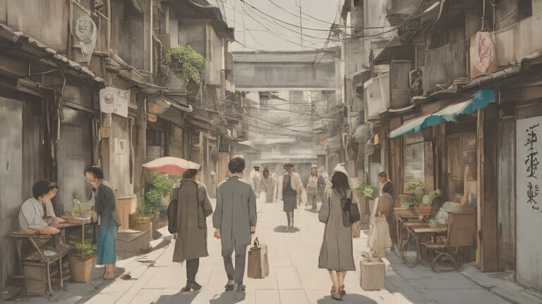 3. 익선동: 한옥의 멋과 현대적인 미식이 어우러진 곳 관련 이미지 - 낡은 건물과 전선이 복잡하게 얽힌 아시아의 오래된 시장 골목 풍경입니다. 사람들이 오가며 활기찬 일상을 보내는 모습이 정겹습니다.