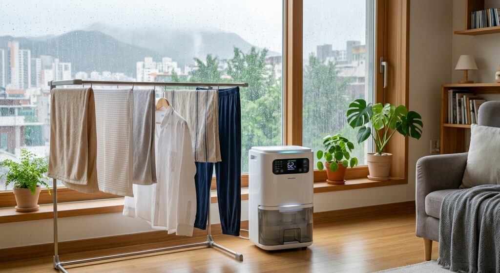 장마철 빨래 냄새 제거와 뽀송한 실내 건조 방법 대표 이미지